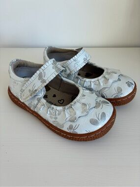 Livie & Luca Silver Floral Mary Jane Shoes with Brown Sole